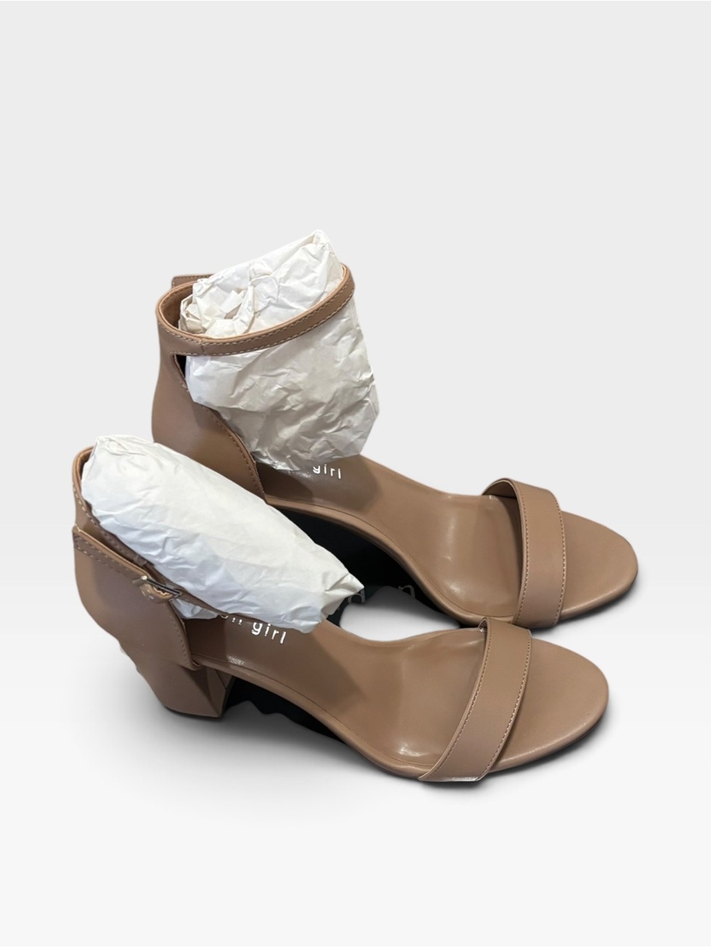 Macy's Nude/Taupe Ankle-Strap Block Heel Sandals